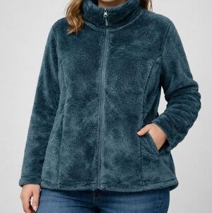 32 Degrees Heat Plush Faux Fur Fleece Jacket XXL Teal Full Zip Cozy Soft Winter